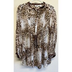 Dorman 100% Silk Blouse Sheer Leopard Print Long Sleeve Tunic SIZE 1X